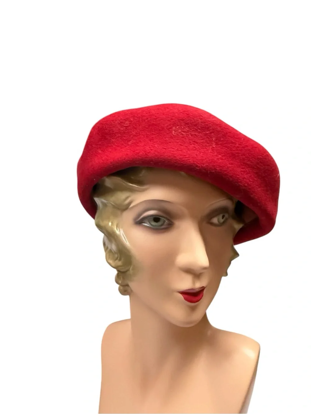 Vintage 1950s Red Wool Felt Flower Beret - Classic Women's Hat